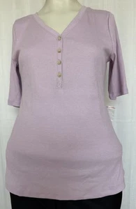 SONOMA Women's Top Short-sleeve V-Neck 1/4Button Front Pink Petite MED NEW - Picture 1 of 10