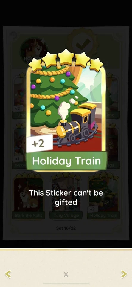 1x Holiday Train 5 🌟🌟🌟🌟🌟 Sticker Golden Blitz Monopoly_go [Set-16] - Bild 1 von 1