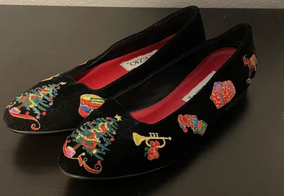 Capezio Shoes Ballet Flats Womens Size 7 Velvet Christmas Embroidered Holiday - Image 1 of 4