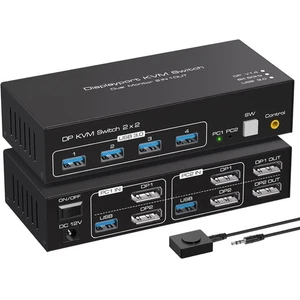 Conmutador KVM Displayport 2 monitores 2 computadoras 4K@144Hz USB3.0 KVM Switch - Imagen 1 de 12
