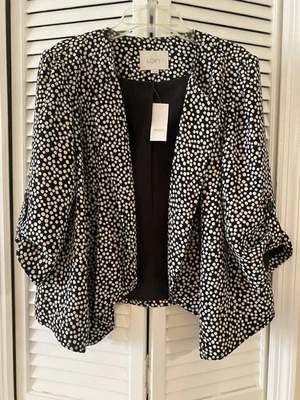 ANN TAYLOR LOFT Open Front Jacket Black White Size M Career Office NWT - Image 1 of 4