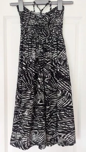 Stretchy, Shirred Elastic Bust, Black and White, Beach Dress 10/12, Halter. - Picture 1 of 2