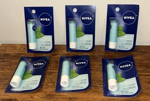 6 Packs, Nivea Mint & Mineral Refreshing Lip Care Shea & Peppermint Extract - Picture 1 of 7