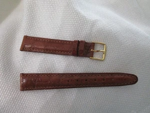 watchstrap Uhrenarmband Strap 17mm Echtleder Kroko Gold Schließe Hellbraun - Bild 1 von 3