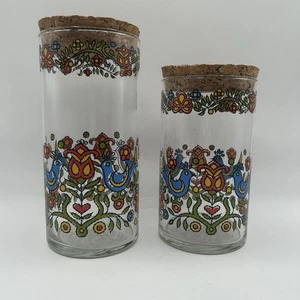 Set di 2 coperchi di sughero vintage CorningWare Libbey Country Festival Blue Bird Bidters - Foto 1 di 6