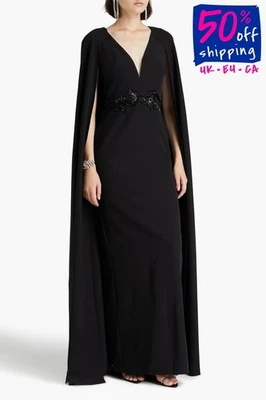 PVP €1150 MARCHESA NOTTE Vestido US14 UK18 IT50 XXXL Forrado Ligero Efecto Capa Foto 1 de 4