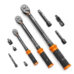 10Pcs 1/4''/3/8''/1/2'' Drive Torque Wrench Set Click Torque Wrench Adjustable - Picture 1 of 9