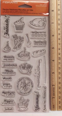 Juego de sellos adhesivos transparentes sin abrir FISKARS receta locura 25 sellos palabras y gráficos Foto 1 de 4