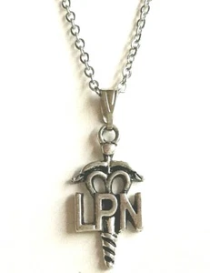 LPN Nursing Caduceus Necklace Stainless Steel Nurse Graduation Gift 20" - Picture 1 of 11