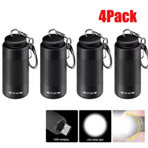 4PCS Rechargeable USB LED Light Flashlight Lamp Mini Torch Pocket Keychain - Picture 1 of 12
