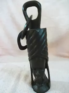 Estatua africana de madera de ébano tallada con tocado - Imagen 1 de 6