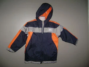 NIKE BOYS ZIPPER HOODED REVERSIBLE WINTER JACKET size 7 BLUE GRAY ORANGE CUTE - Picture 1 of 10