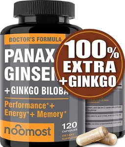 Authentic Korean Red Panax Ginseng + Ginkgo Biloba, 120 Vegan Capsules, Ginse... - Picture 1 of 1
