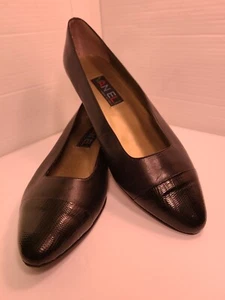 Van Eli Black Leather & Snake Capped Toe Kitten Heel Slip On Shoes Size 10 M - Picture 1 of 11