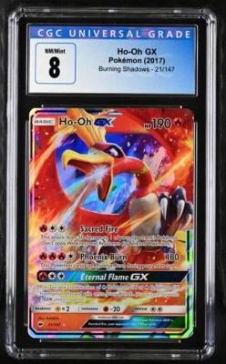 Pokemon TCG Ho-Oh GX 21/147 Burning Shadows Ultra Rare NM/Mint+ CGC 8 POP 32 - Image 1 of 2