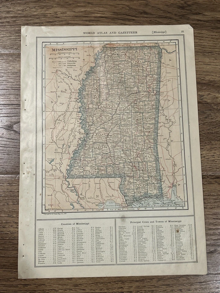 "Antiguo mapa de Mississippi 1918 con ferrocarriles 15""x11""" Foto 1 de 4