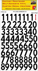 RC VINYL DECALS TRANSFERS PIT LANE NUMBERS PRE CUT  FPRC325 BLACK GLOSS 25mm - Picture 1 of 3