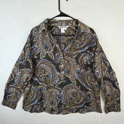Wintersilks женщин пейсли шелковая смесь длинным рукавом пуловер блузка верхний размер XL - Изображение 1 из 4