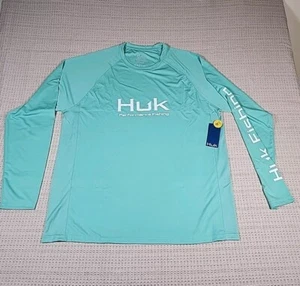 XL HUK Mens Pursuit Vented Long Sleeve 30 UPF Fishing Shirt Light Green Mint 338 - Picture 1 of 15