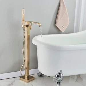 Bodenmontage Wasserfall Badewannenarmatur Freistehend Wannenfüller Gebürstet Gold - Bild 1 von 10