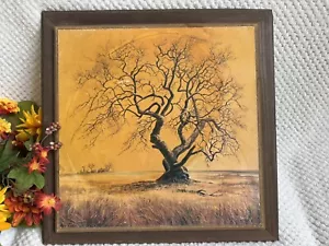 Vintage gerahmter Druck - Lebensbaum - signiert "Gare" rustikale Mid Century Kunst - Bild 1 von 16