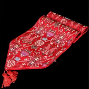 New Chinese Handmade Vintage Black&Red Silk Table Runner &Bed Flag - Picture 1 of 5