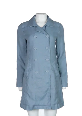 Abrigo Chaqueta Larga J JILL US Mujer’s S Azul Polvo Lino y Algodón Doble Pecho Foto 1 de 4