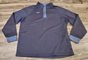 Speedo Men's Large 1/4 Zip Jacket Black Gray Fleece Lined Warmup Jacket - Picture 1 of 6