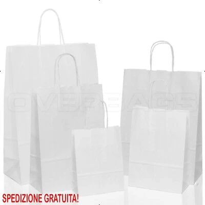 BORSA SHOPPER SACCHETTO DI CARTA MANICO CORDINO COLORE BIANCO - Immagine 1 di 3