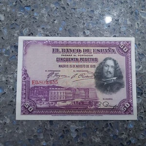 Spanien 50 Peseten 1928 Cincuenta Pesetas Banknote. - Bild 1 von 3