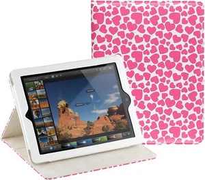 Trendz iPad 4 / 3 / 2 Folio Case Cover Stand with Auto On/Off Magnet Pink Hearts - Picture 1 of 8