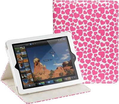 Trendz iPad 4 / 3 / 2 Folio Case Cover Stand with Auto On/Off Magnet Pink Hearts - Image 1 of 4