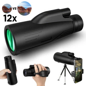 12X50 Monocular Telescope HD BAK4 Prism FMC Hunting Travel Photo Clip + Tripod - Picture 1 of 24