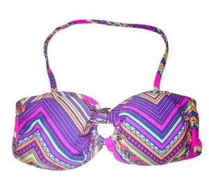 Ladies Size 8 Bikini Top M&S Bandeau With Strap Removable Padding Pink Mix - Picture 1 of 10