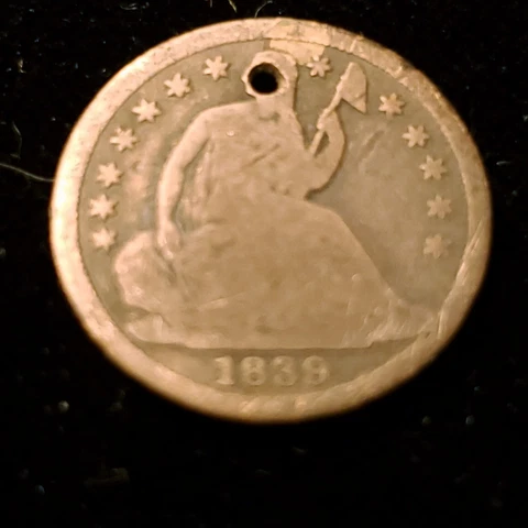 1839 p Seated Liberty Half Dime G/VG - Holed Cover