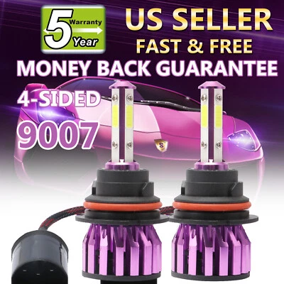 1020W 128000LM 4-Sided 9007/HB5 LED Headlight Hi&Lo Beam Bulbs Super Bright Pair - Image 1 of 4