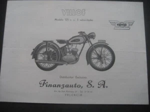 FOLLETO CATALOGO MOTO Y TRICICLO VILLOF 125 c.c. FINANZAUTO S.A ORIGINAL AÑOS 50 - Bild 1 von 6