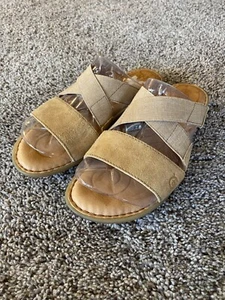 Born Womens Tan Leather Slide Sandal Shoe Tidore #F18716 US 6 Med Stretchy Vamp - Picture 1 of 12