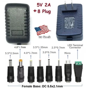 5V 2A AC/DC Adapter Netzteil Ladegerät mit 8 Größen DC Netzstecker Spitzen - Bild 1 von 7