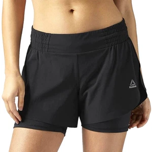 Reebok Les Mills 2in1 Shorts Damen Sport Hose Laufhose Legging Running schwarz - Picture 1 of 10