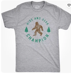 Mens Hide And Seek Champion T shirt Funny Bigfoot Tee Humor Graphic Print Large - Picture 1 of 5