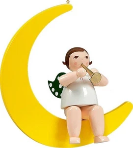 Window Picture Angel On Moon With Trumpet Without Crown Height 11 13/16in New - Picture 1 of 1