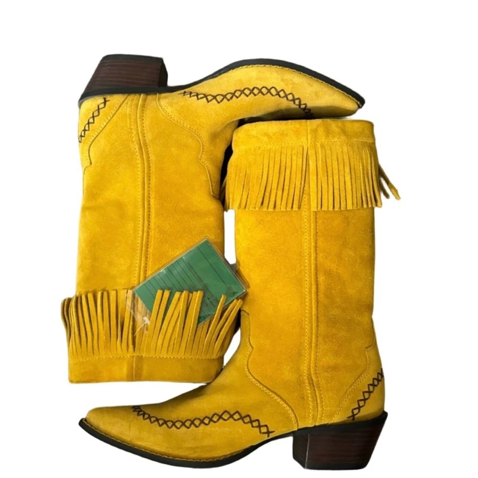 Durango Crush Golden Rod 麂皮绒条纹牛仔靴女式 7B 全新带标签 Sample Western — 第 1/4 张图片