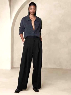 Pantalón Banana Republic Siena Pierna Ancha Lana Italiana 12 | Negro #580276 NUEVO Foto 1 de 4