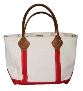 Vintage L.L.Bean Boat And Tote Leather Handles Rivets 283690 Natural / Red USA - Picture 1 of 9