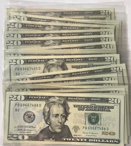 UNCIRCULATED $20 DOLLAR BILLS SERIES 2017A $20 SEQUENTIAL NOTES LOT of 20 ($400) - Picture 1 of 12