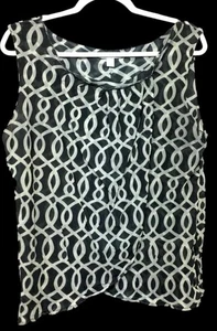 New York Company XL Top schwarz weiß abstrakt Rundhals Plissee ärmellos - Bild 1 von 5