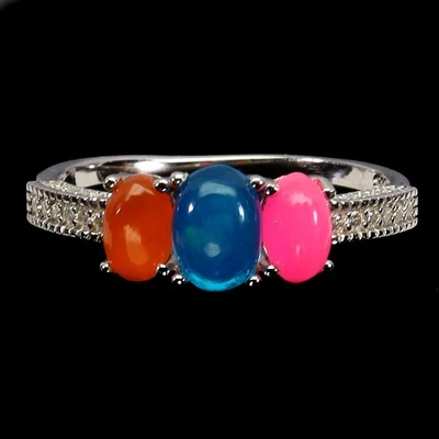 Anillo de plata de ley 925 ovalado ópalo azul 7x5 mm ópalo rosa piedras preciosas joyería talla 9,5 Foto 1 de 4