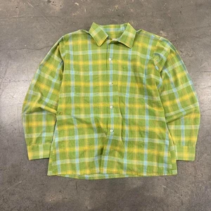 Vintage 60s Arrow Cot N Rite Sanforized Plaid Loop Collar Shirt  Size M - Picture 1 of 8