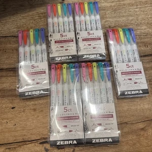 (6) Zebra Mildliner Double Ended Brush Pen 5 Pens Per Pack Refresh Mild Set - Picture 1 of 3